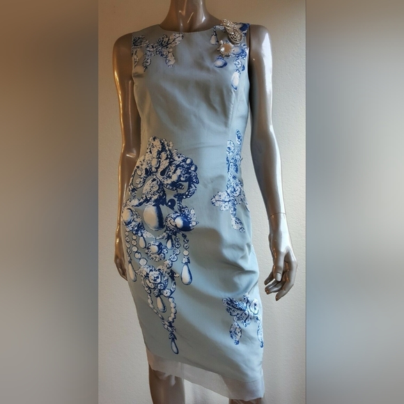 $4,800 OSCAR DE LA RENTA ADORABLE COUTURE BLUE DIAMOND SILK RUNWAY DRESS US 2 - Picture 3 of 11